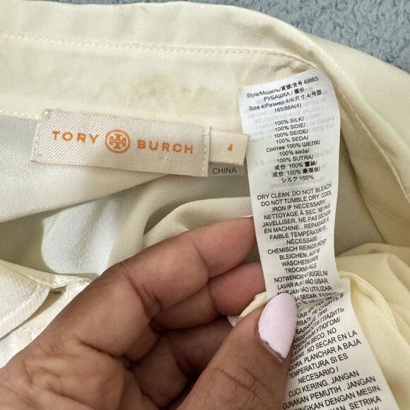 Tory Burch Women's White/Cream 3/4 Bell Sleeve Silk Button Front Blouse Size 4 - Picture 8 of 8